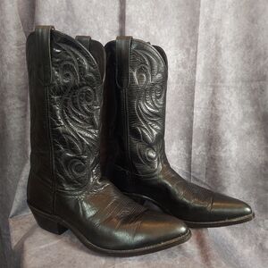 Vintage Code West Black Leather Western Cowboy Boots Men's Size 11 Stitch Detail